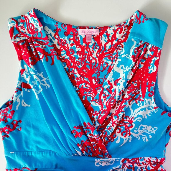 Lilly Pulitzer Rare Jia Dress Sleeveless Turquoise Coral Cascade Print SX L - Picture 12 of 15